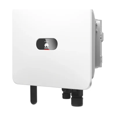 Onduleur hybride Huawei SUN2000-MB0 triphasé, boîtier blanc avec presse-étoupes et antenne