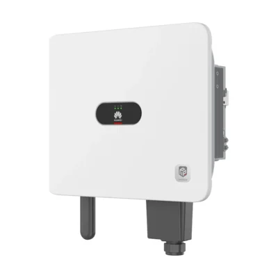 Onduleur hybride Huawei SUN5000-MB0 triphasé, boîtier blanc avec antenne et presse-étoupes