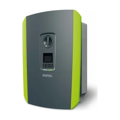 Onduleur hybride Kostal PLENTICORE plus G2, boîtier gris à flancs vert anis avec écran