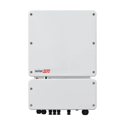 Onduleur hybride SolarEdge SE10000H Home Hub monophasé, boîtier blanc avec unité de connexion en partie basse
