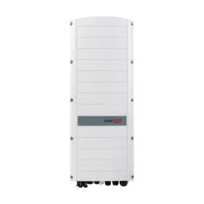 Onduleur hybride SolarEdge SE10K-RWS StorEdge triphasé, boîtier blanc vertical avec bandeau gris SolarEdge