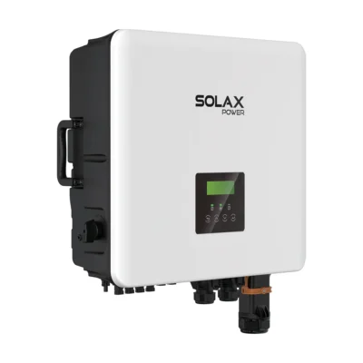 Onduleur hybride SolaX X3-HYB-G4 PRO triphasé, boîtier blanc avec poignées latérales et écran