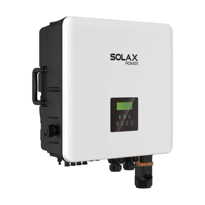 Onduleur hybride SolaX X3-HYB-G4 PRO triphasé, boîtier blanc avec poignées latérales et écran