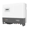 Onduleur hybride Solis RHI-3P HVES-5G triphasé, boîtier blanc et gris marqué hybrid avec écran