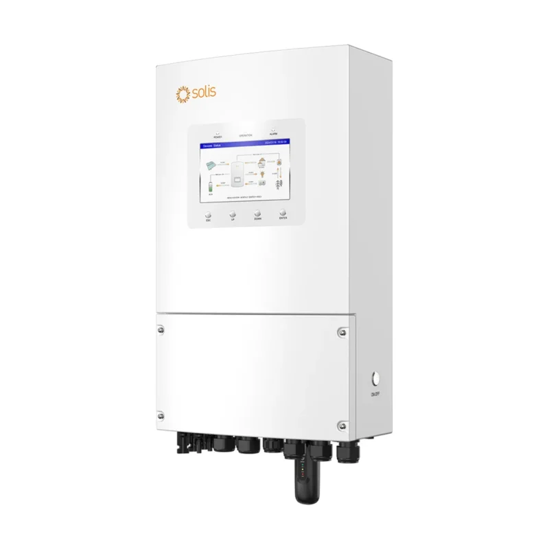 Onduleur hybride Solis S6-EH1P-L-PLUS monophasé, boîtier blanc vertical avec écran couleur