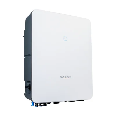 Onduleur hybride Sungrow SH-RT triphasé, boîtier blanc aux angles arrondis avec voyant bleu
