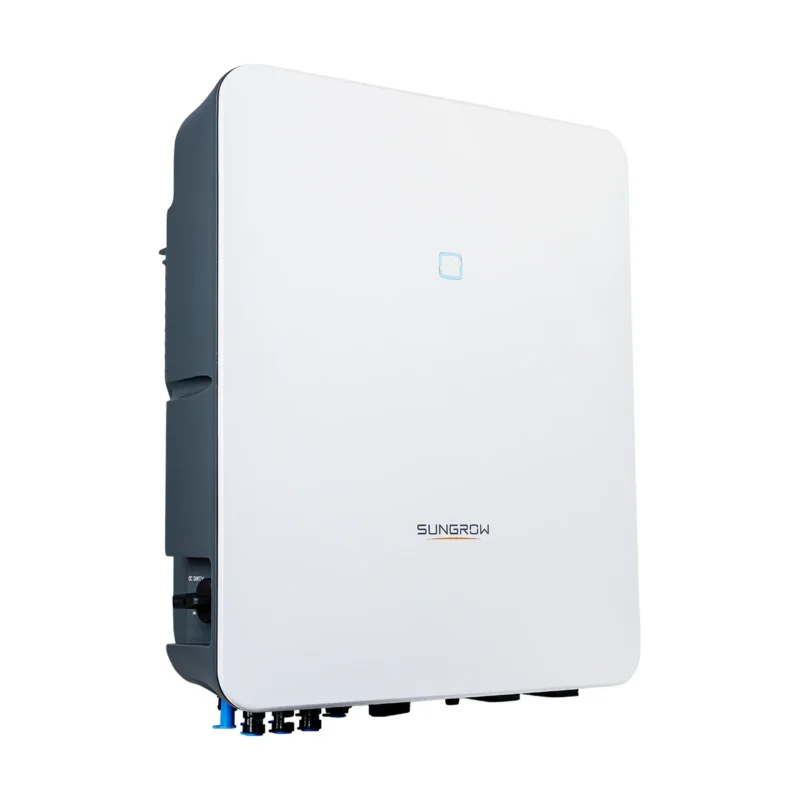 Onduleur hybride Sungrow SH-RT triphasé, boîtier blanc aux angles arrondis avec voyant bleu