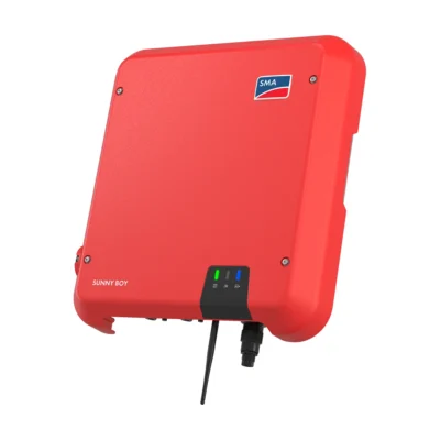 Onduleur SMA Sunny Boy 3.0-6.0 monophasé, boîtier rouge avec voyants et antenne WLAN