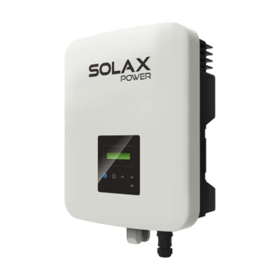 Onduleur SolaX X1-BOOST G3 monophasé, boîtier blanc vertical avec écran LCD et presse-étoupes en bas