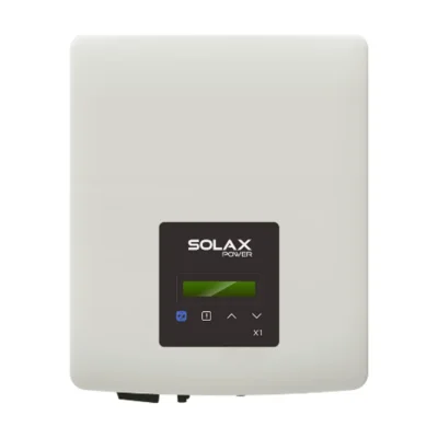 Onduleur SolaX X1-MINI G3 monophasé, boîtier blanc vertical avec écran LCD et boutons en façade