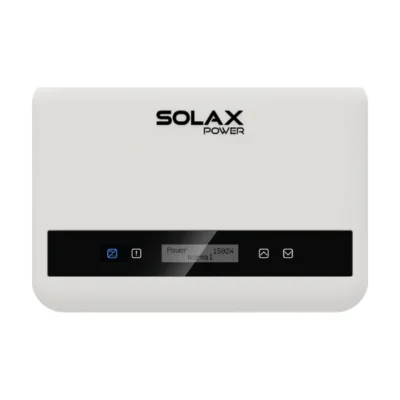 Onduleur SolaX X1-MINI G4 monophasé, petit boîtier blanc avec bandeau noir et voyants en façade
