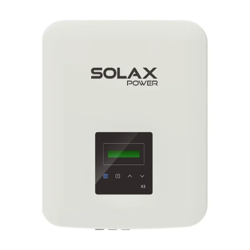 Onduleur SolaX X3-MIC G2 triphasé, boîtier blanc vertical avec afficheur noir en façade