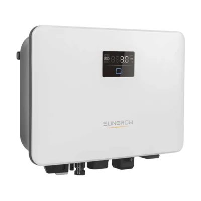Onduleur Sungrow SG-RS-S monophasé, petit boîtier blanc avec écran LED et logo Sungrow