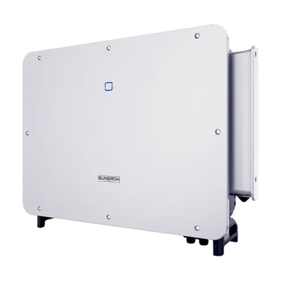 Onduleur Sungrow SG125CX-P2 triphasé, grand boîtier gris clair vu de trois quarts