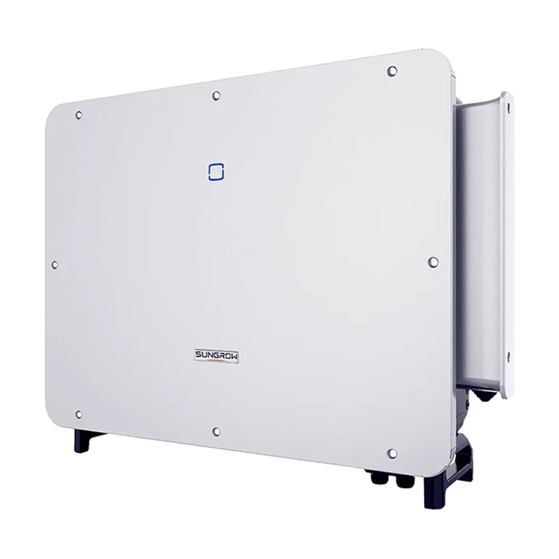 Onduleur Sungrow SG125CX-P2 triphasé, grand boîtier gris clair vu de trois quarts