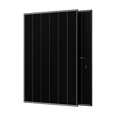 Panneau solaire Aiko Neostar 3P+54 bi-verre à cadre noir, vue de face et de dos