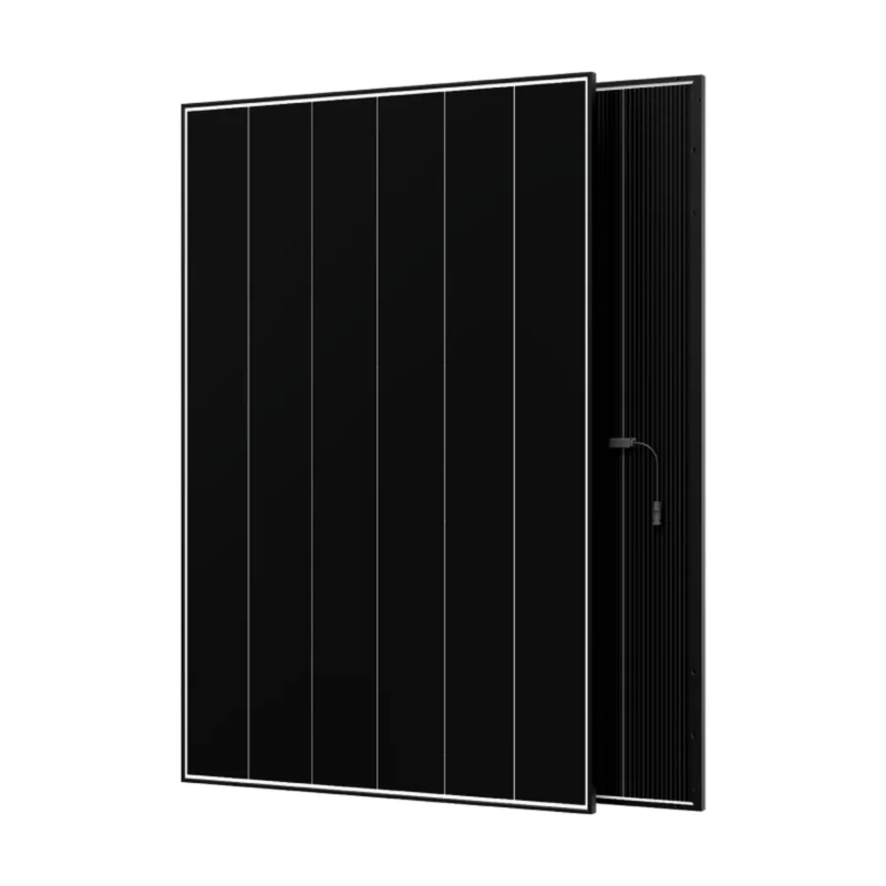 Panneau solaire Aiko Neostar 3P+54 bi-verre à cadre noir, vue de face et de dos