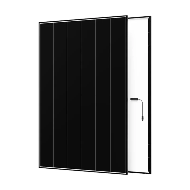 Panneau solaire Aiko Neostar 3P54 à cadre noir et membrane arrière blanche, vue de face et de dos