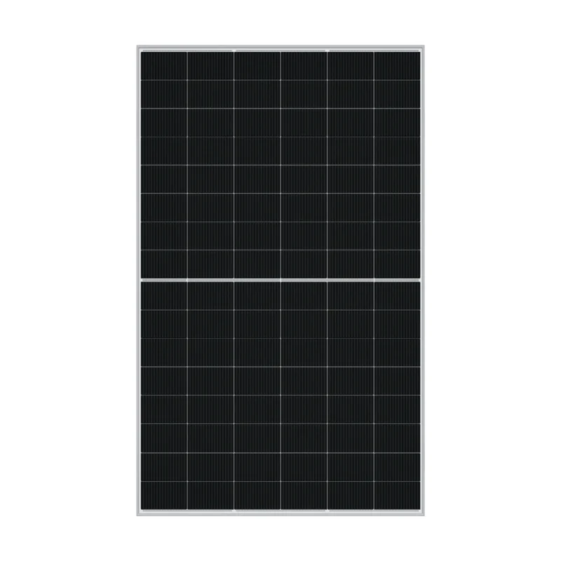 Panneau solaire DMEGC G12RT-B48HSW vu de face, cellules noires sur fond blanc et cadre aluminium argent