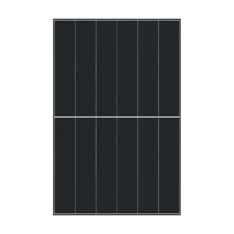 Panneau solaire DMEGC G12RT-G48HBW 3.0 de face : cellules noires séparées par des lignes blanches, cadre noir