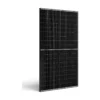 Panneau solaire JA Solar JAM54D40 LB vu de trois quarts, cellules noires, quadrillage blanc et cadre noir