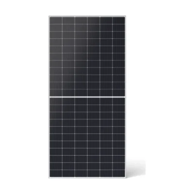 Panneau solaire JA Solar JAM66D45 LB vu de face, grand module à cadre argent et cellules bleu nuit
