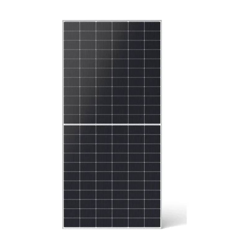 Panneau solaire JA Solar JAM66D45 LB vu de face, grand module à cadre argent et cellules bleu nuit