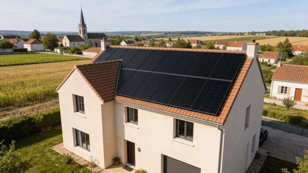 Pavillon en Essonne avec panneaux solaires tout noirs