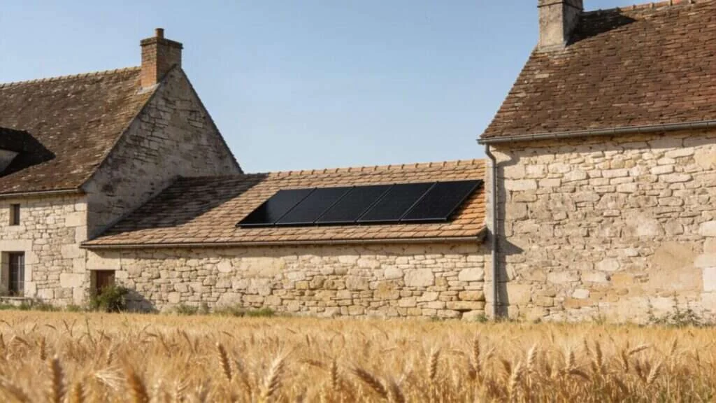 Maison en pierre du Vexin français (Val-d'Oise) avec panneaux solaires discrets