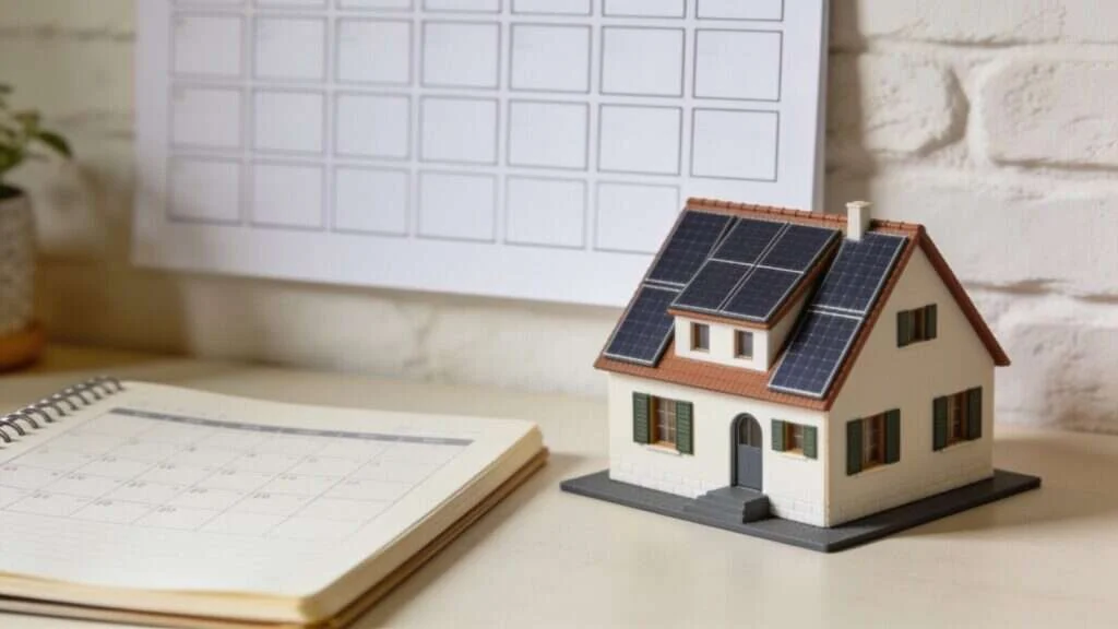 Calendrier et planning d'un projet solaire sur un bureau
