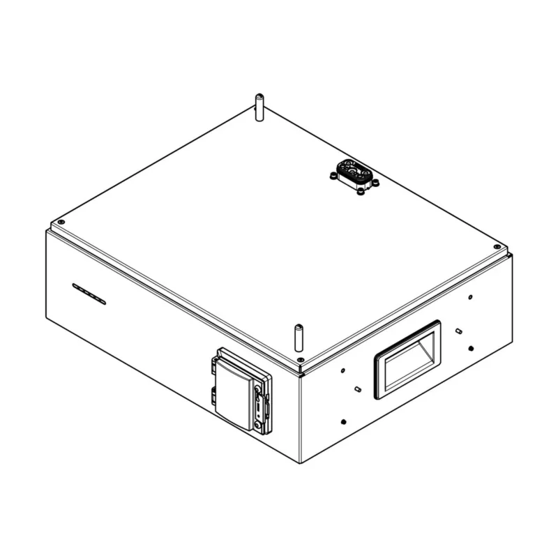 BMS box FENECON Home : dessin du boîtier avec connecteur sur le dessus et poignée latérale