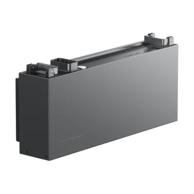 Batterie EcoFlow OCEAN 2 vue de trois quarts, module gris anthracite avec bornes d'empilage sur le dessus