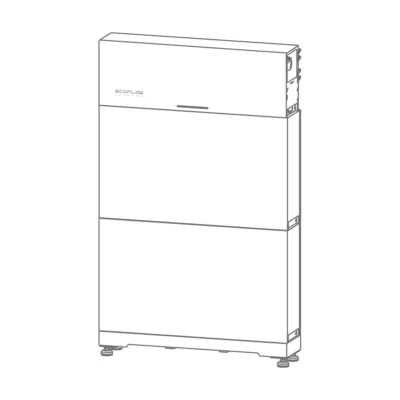 Batterie EcoFlow PowerOcean DC Fit, dessin du convertisseur posé sur deux modules de batterie et leur socle