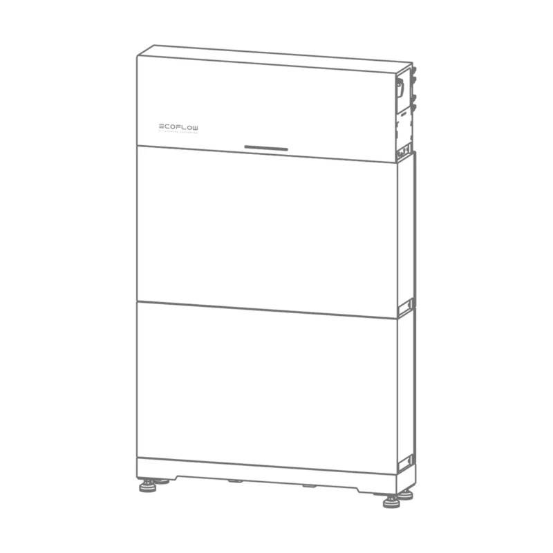 Batterie EcoFlow PowerOcean DC Fit, dessin du convertisseur posé sur deux modules de batterie et leur socle