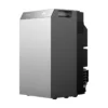 Batterie EcoFlow STREAM 5000 vue de trois quarts, caisson argenté et flanc noir avec bornes solaires