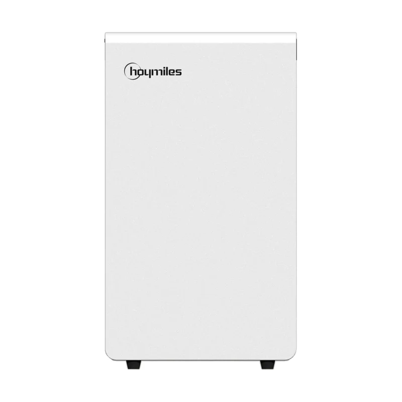 Batterie Hoymiles LB-16D-G2, armoire blanche posée au sol sur quatre pieds noirs avec logo hoymiles