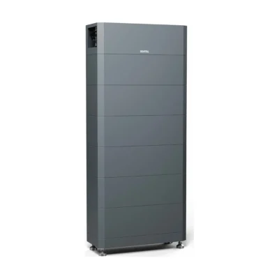 Batterie Kostal HELIVOR HV : tour gris anthracite de modules empilés sur socle, BMS en haut