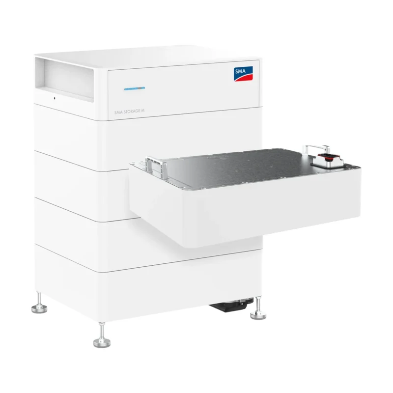 Batterie SMA Storage M, tour blanche de modules empilés sur pieds, un module sorti