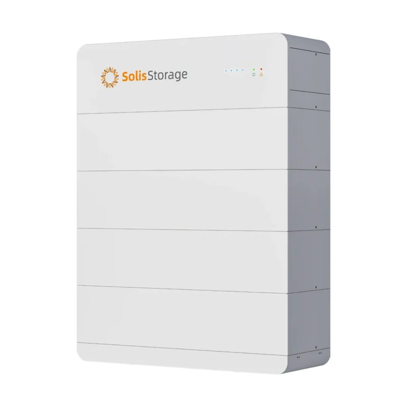 Batterie Solis FlexHome-H : tour blanche de modules empilés surmontée du contrôleur SolisStorage