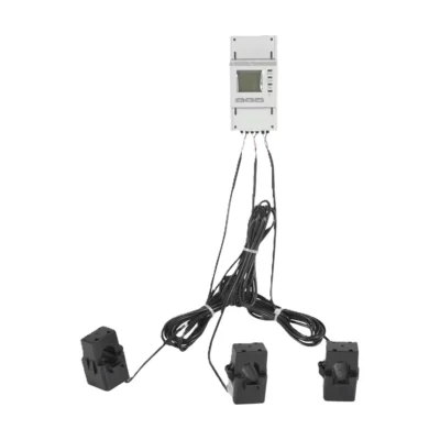 Compteur d'énergie EcoFlow triphasé ADL400N-CT sur rail DIN avec ses trois tores de mesure