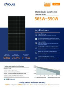 Fiche technique Panneau solaire DAS Solar DH144NA 590 Wc bifacial bi-verre grand format