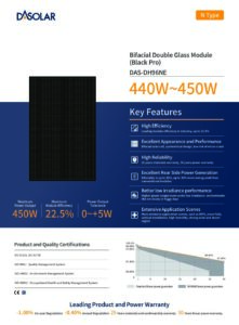 Fiche technique Panneau solaire DAS Solar DH96NE Black Pro 450 Wc bifacial tout noir