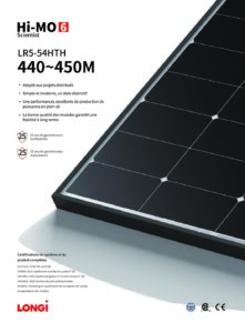 Fiche technique Panneau solaire LONGi Hi-MO 6 Scientist LR5-54HTH 445 Wc cadre noir