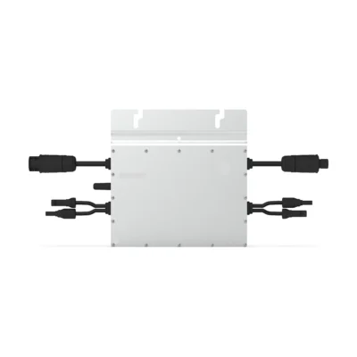 Micro-onduleur Hoymiles HM-600 HM-800, boîtier gris clair avec deux paires de câbles MC4 et câble AC