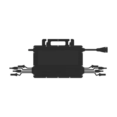 Micro-onduleur Hoymiles HMS-4T, boîtier noir à quatre paires de connecteurs MC4 et câble AC
