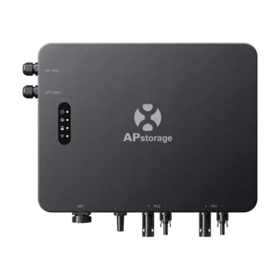 Micro-onduleur hybride APsystems EZHI, boîtier plat gris anthracite avec voyants et connecteurs