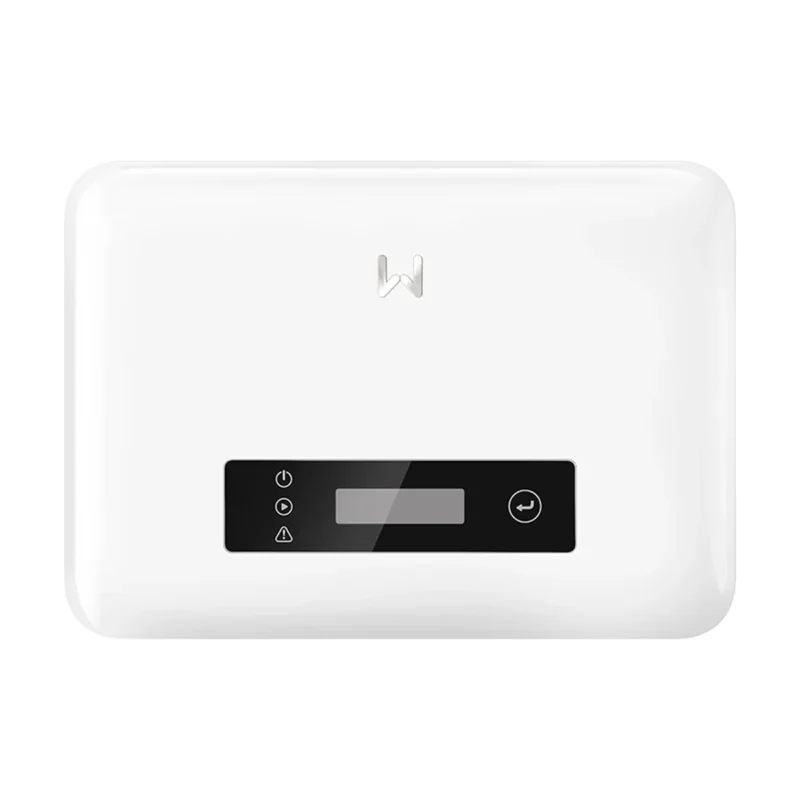 Onduleur GoodWe XS G3 monophasé, petit boîtier blanc avec écran LCD en façade