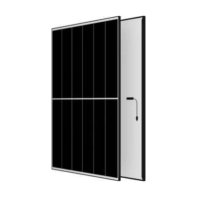 Panneau solaire Aiko Neostar 2P+48 bi-verre à cadre noir, vue de face et face arrière blanche