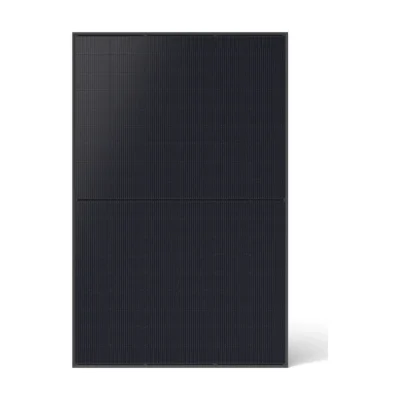 Panneau solaire JA Solar JAM54D41 LB tout noir vu de face, cellules, fond et cadre noirs
