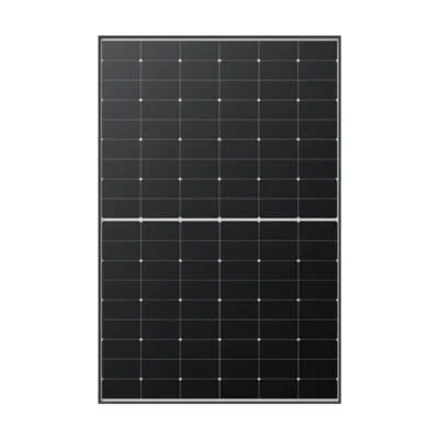 Panneau solaire LONGi LR5-54HTH Hi-MO 6 Scientist vu de face, cadre noir et cellules sombres